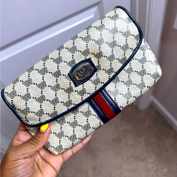 Vintage VR Classic Canvas Monogram Clutch Wallet Purse with Matching Keychain - Picture 1 of 8